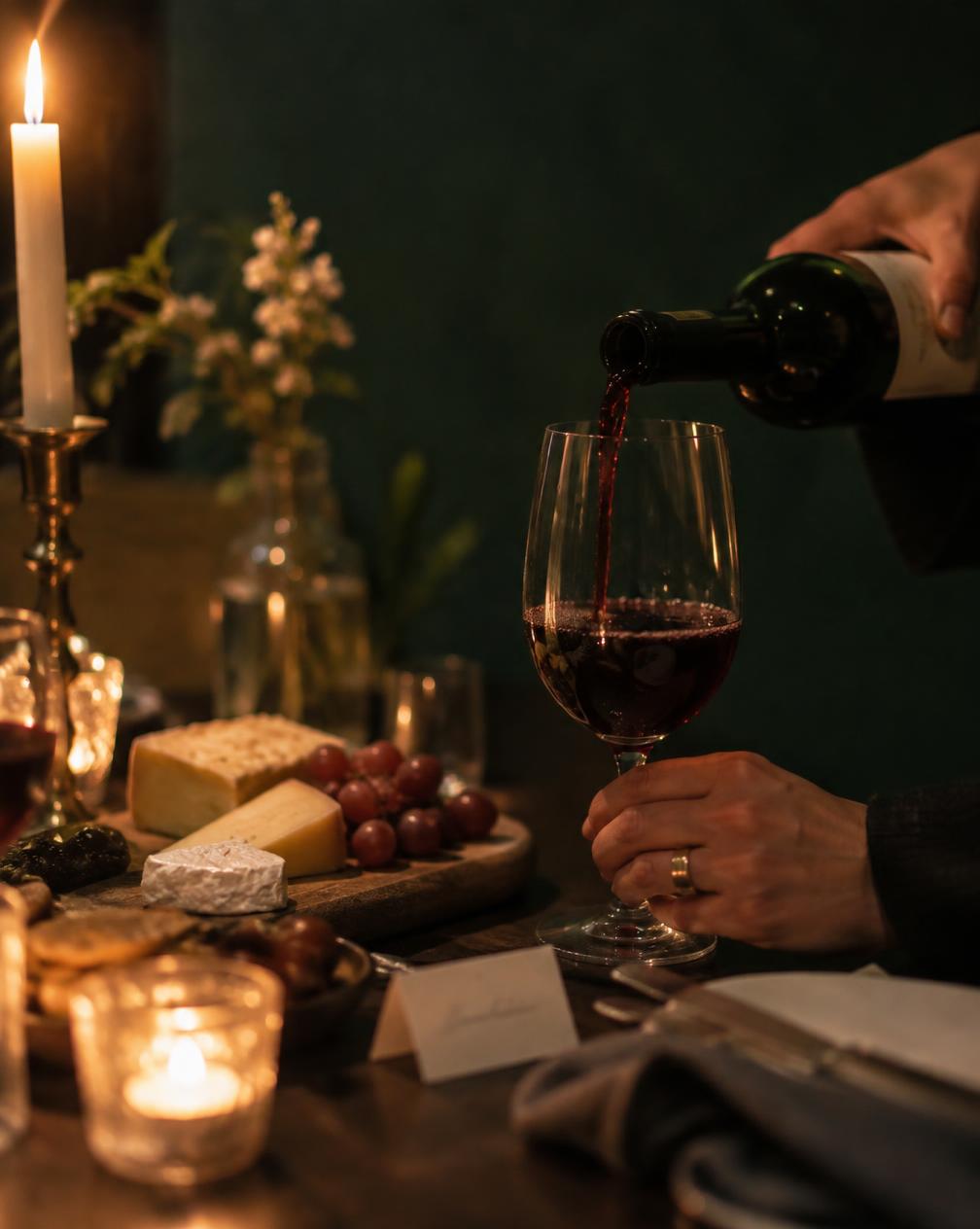 Rotwein und Käsebrett